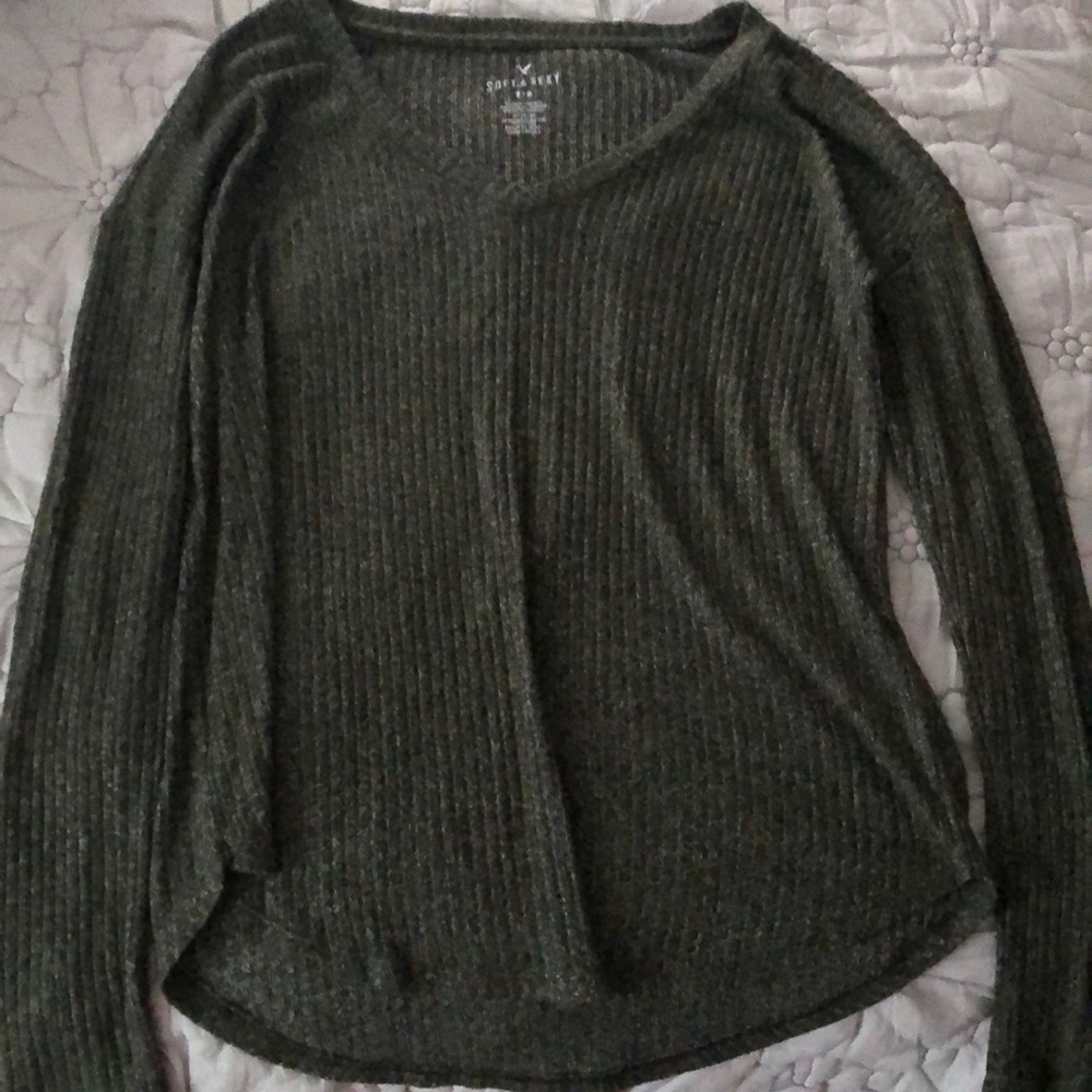 soft ribbed v neck scoop sweater